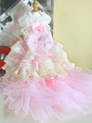 Elegant Pink Lace Dog Dress Trailing Handcrafted Princess Tutu Gown for Wedding Party 
