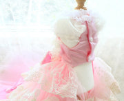 Elegant Pink Lace Dog Dress Trailing Handcrafted Princess Tutu Gown for Wedding Party 