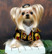 Handcrafted Royal Military Pet Suit Gold Trimmed Dog Outfit Jacket Suit Shirt Two-Piece Prince Uniform Badge 