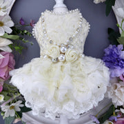 Handmade Luxury Pearl & Rose Lace Pet Dress