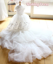 Handmade Luxury White Pet Wedding Dress Dogs Cats Bridal Gown 