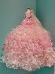 Luxury Dog Wedding Dress Pink Ball Gown 