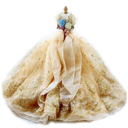 Handmade Luxurious Dog Gown Gold Glitter Pet Princess Trailing Dress Gold Glitter For Weddings Parties 