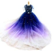 Handmade Elegant Gradient Pearl Dog Gown Luxurious Pet Princess Dress Tulle Trailing Dress 