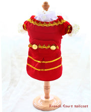 Handmade Regal French Court Dog Clothes Tailcoat Luxury Pet Suit With Shirt Lace and Gold Detailing 