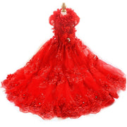 Handmade Luxury Pet Gown Red Lace Princess Dog Dress Weddings Special Occasions Photo Shoots Holiday Birthday 