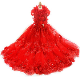 Handmade Luxury Pet Gown Red Lace Princess Dog Dress Weddings Special Occasions Photo Shoots Holiday Birthday 