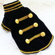 Handcrafted Velvet Dog Outfit with Gold Embroidery Double Breasted Buttons Vintage Pet Jacket 