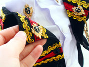 Handcrafted Royal Military Pet Suit Gold Trimmed Dog Outfit Jacket Suit Shirt Two-Piece Prince Uniform Badge 