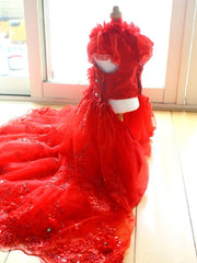 Handmade Luxury Pet Gown Red Lace Princess Dog Dress Weddings Special Occasions Photo Shoots Holiday Birthday 