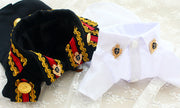Handcrafted Royal Military Pet Suit Gold Trimmed Dog Outfit Jacket Suit Shirt Two-Piece Prince Uniform Badge 