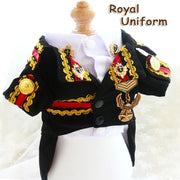 Handcrafted Royal Military Pet Suit Gold Trimmed Dog Outfit Jacket Suit Shirt Two-Piece Prince Uniform Badge 
