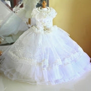 Handmade Victorian Inspired White Crinoline Unique Pet Clothes Dog Wedding Dress Elegant Bridal Gown 