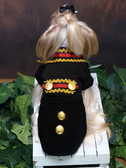 Handcrafted Royal Military Pet Suit Gold Trimmed Dog Outfit Jacket Suit Shirt Two-Piece Prince Uniform Badge 