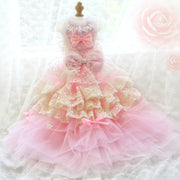 Elegant Pink Lace Dog Dress Trailing Handcrafted Princess Tutu Gown for Wedding Party 