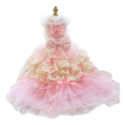 Elegant Pink Lace Dog Dress Trailing Handcrafted Princess Tutu Gown for Wedding Party 