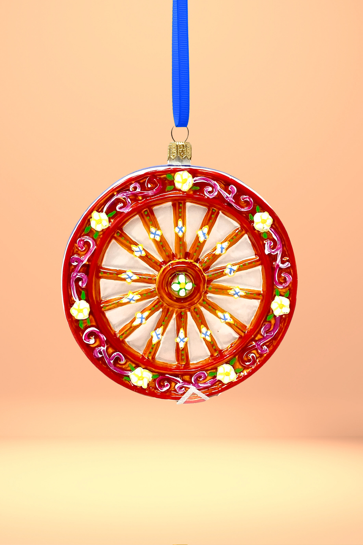 Sicilian Carretto Wheel Polish Glass Ornament (Orange) - Southlake Paws