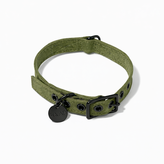 Olive Waxed Cotton Canvas Cat & Dog Collar – Matte Black Hardware