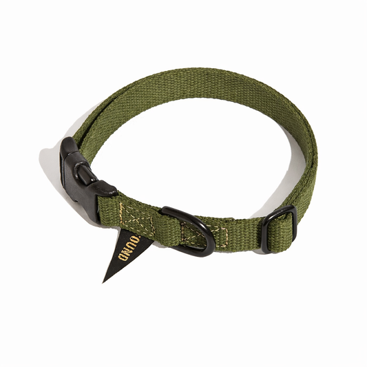 Found Classic Cotton Dog Collar | Olive – Matte Black Hardware
