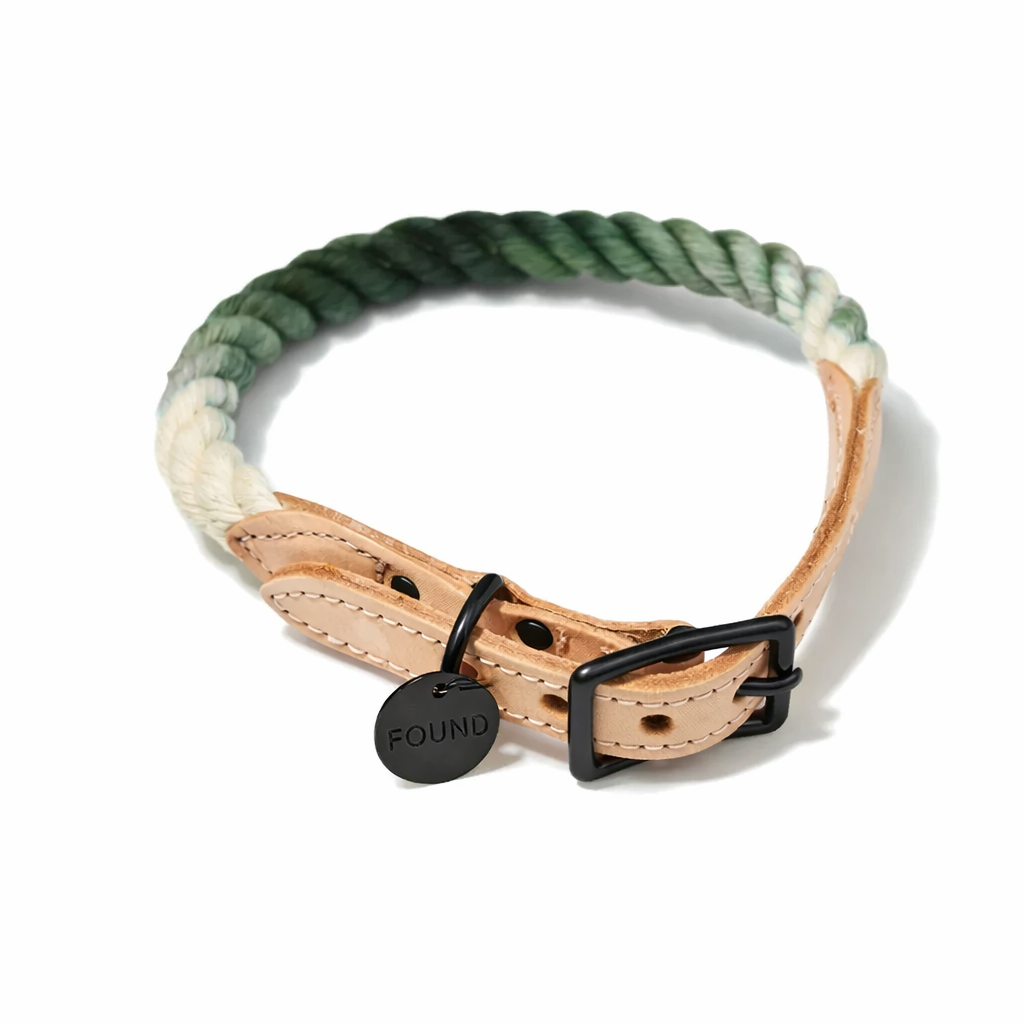 Olive Ombre Cotton Rope Cat & Dog Collar – Matte Black Hardware