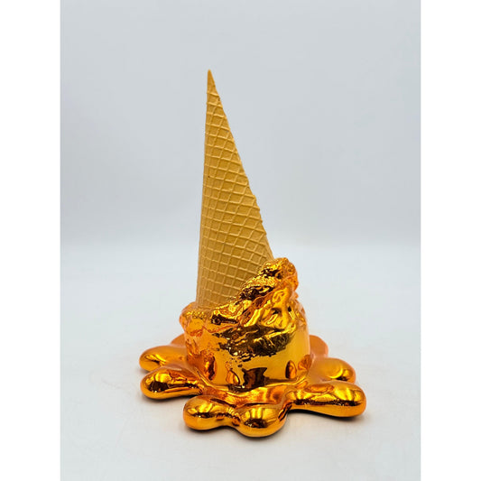 Opps! No.1 Melting Ice Cream Sculpture - Gold Chrome Edition - gold chrome opps no 1 melting ice cream sculpture, luxury…