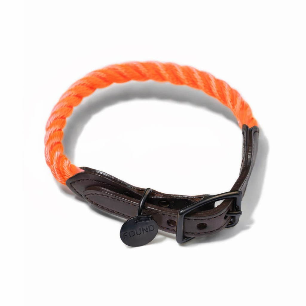 Rescue Orange Rope Cat & Dog Collar – Matte Black Hardware