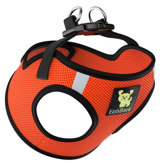 EcoBark Step In Dog Harness - XXXS to Small Breeds- Reflective Soft Mesh Harness for Teacup, Small Dogs and Puppies / Orange