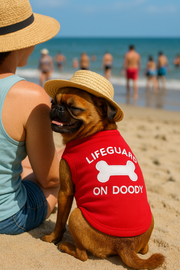 Parisian Pet 'Lifeguard on Doody' Dog & Cat T-Shirt – Funny Cotton Shirt, Stylish & Comfortable Pet Apparel – Red