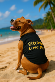 Parisian Pet 'Bitches Love Me' Funny Dog Shirt – Embroidered Cotton Pet T-Shirt for Dogs & Cats, Black-Valentine's Day