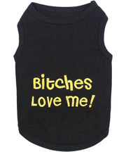 Parisian Pet 'Bitches Love Me' Funny Dog Shirt – Embroidered Cotton Pet T-Shirt for Dogs & Cats, Black-Valentine's Day