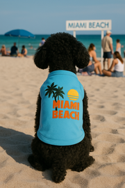 Parisian Pet 'Miami Beach' Dog & Cat Shirt – Funny Embroidered Vacation Dog T-Shirt, Stylish & Comfortable – Light Blue
