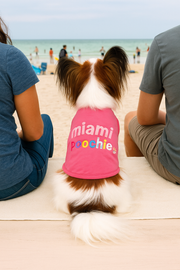 Parisian Pet 'Miami Poochie' Dog & Cat Shirt – Trendy Embroidered Vacation Dog T-Shirt, Comfortable & Machine Washable – Pink