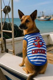 Parisian Pet 'Captain' Fun Sailor Dog Outfit – Soft and Breathable Nautical Pet Wear for Small Dogs & Cats, Blue & White Stripes