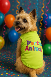 Parisian Pet 'Party Animal' Dog & Cat Shirt – Stylish Cotton T-Shirt, Embroidered Design, Machine Washable Pet Clothing – Light Green