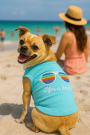 Parisian Pet 'Life's a Beach' Summer Dog T-Shirt – Comfortable Beach-Themed Pet Clothing for Dogs & Cats, Light Blue