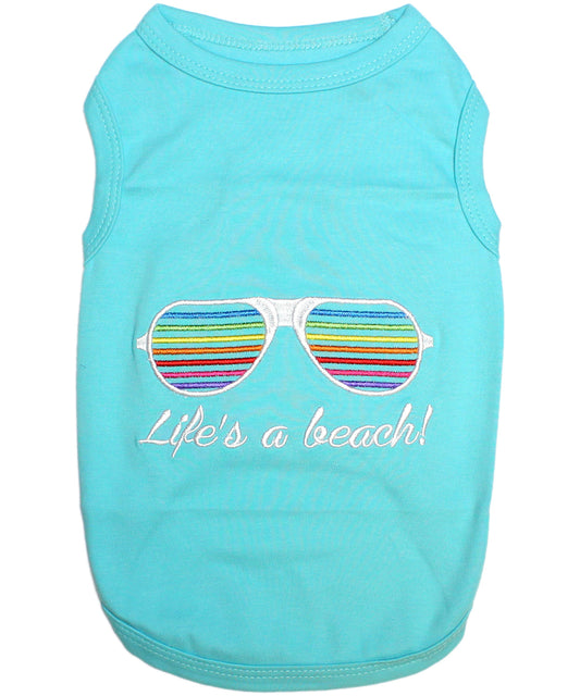 Parisian Pet 'Life's a Beach' Summer Dog T-Shirt – Comfortable Beach-Themed Pet Clothing for Dogs & Cats, Light Blue