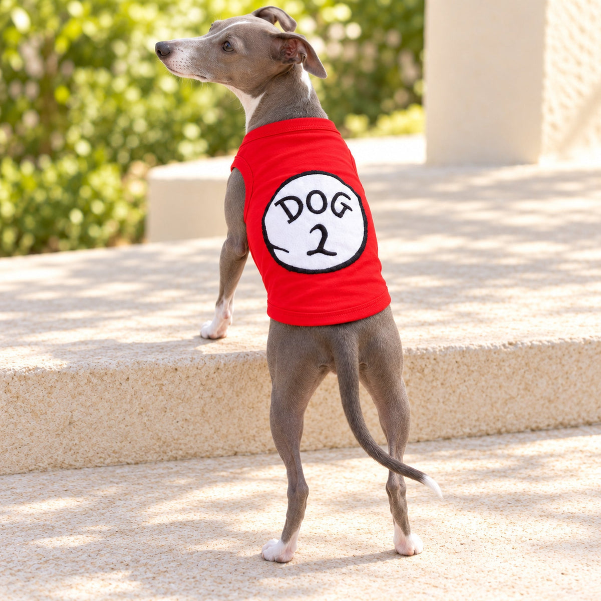 Parisian Pet 'Dog 2' Funny Slogan Dog Shirt – Playful Embroidered Pet Apparel for Dogs & Cats, Red