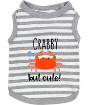 Parisian Pet 'Crabby But Cute Tee' Embroidered Dog Shirt - Trendy Pet Apparel for Dogs & Cats, Gray and White Stripes
