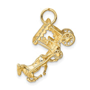 14k Yellow Gold 3D Moveable Horse and Carriage Charm