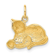 14k Yellow Gold 2D Cat and Ball Charm or Pendant