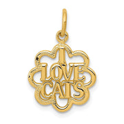 14k Yellow Gold I love Cats Scalloped Edge Charm or Pendant