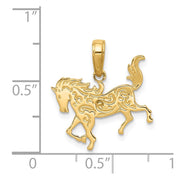 14k Yellow Gold Ornate Horse Pendant, 17mm