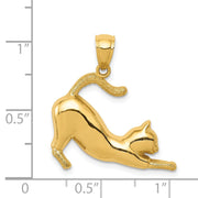 14k Yellow Gold 2D Polished Stretching Cat Pendant