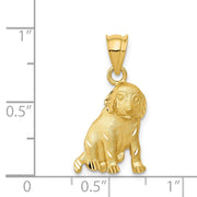 14k Yellow Gold 2D Satin and Diamond Cut Dog Pendant or Charm