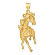 14k Yellow Gold Large Polished and Satin Galloping Horse Pendant