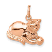 14k Rose Gold 2D Cat and Ball Charm and Pendant