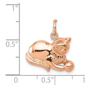 14k Rose Gold 2D Cat and Ball Charm and Pendant
