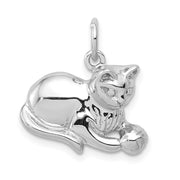 14k White Gold 2D Cat and Ball Charm or Pendant