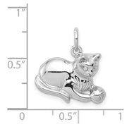 14k White Gold 2D Cat and Ball Charm or Pendant