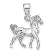 14k White Gold 3D Prancing Horse Pendant